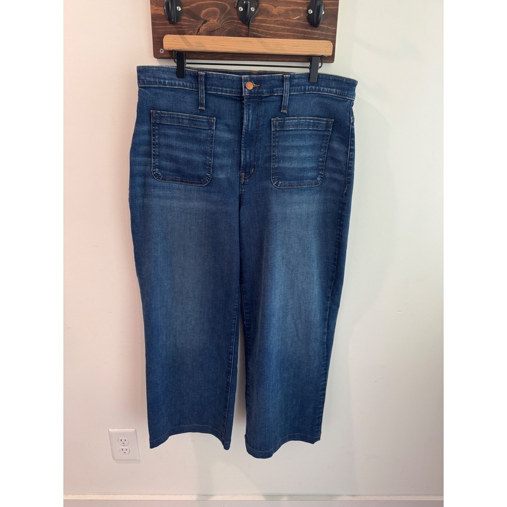 Madewell Emmett Wide-Leg Jeans Blue Patch Pocket High Rise Denim  Size 33 Hemmed